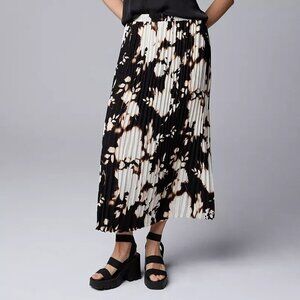 Simply Vera Vera Wang crinkle pleated maxi skirt cream black floral with pockets